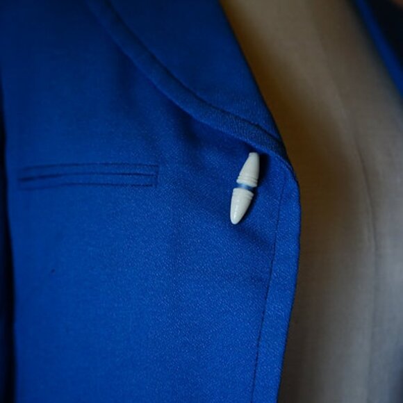 Vintage 1960s Blue Embroidered Wool Skirt Suit - Small - Picture 6 of 9